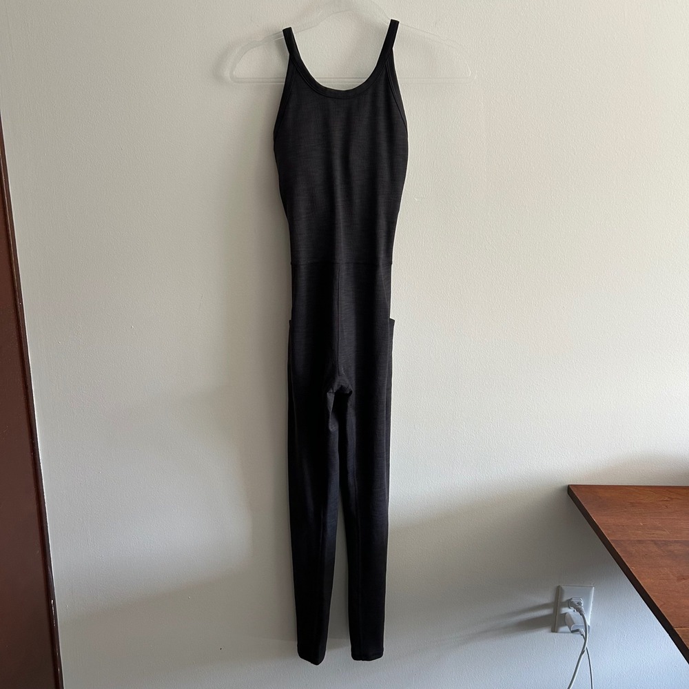 Prana Jumpsuit Charcoal Gray Small Ribbed Pockets Activewear Bodysuit